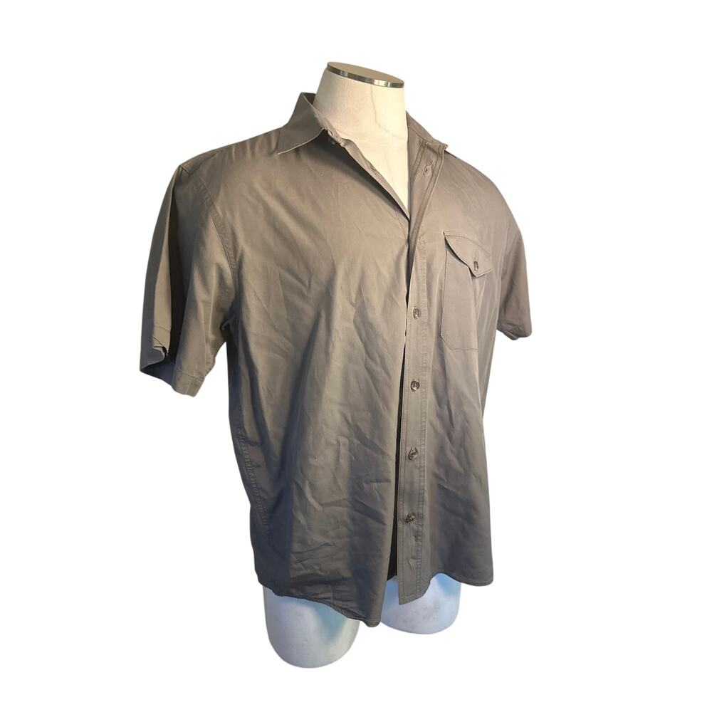 Vintage Men L Genuine CC C.C. Filson Green Short Sleeve Button Shirt Top Cotton